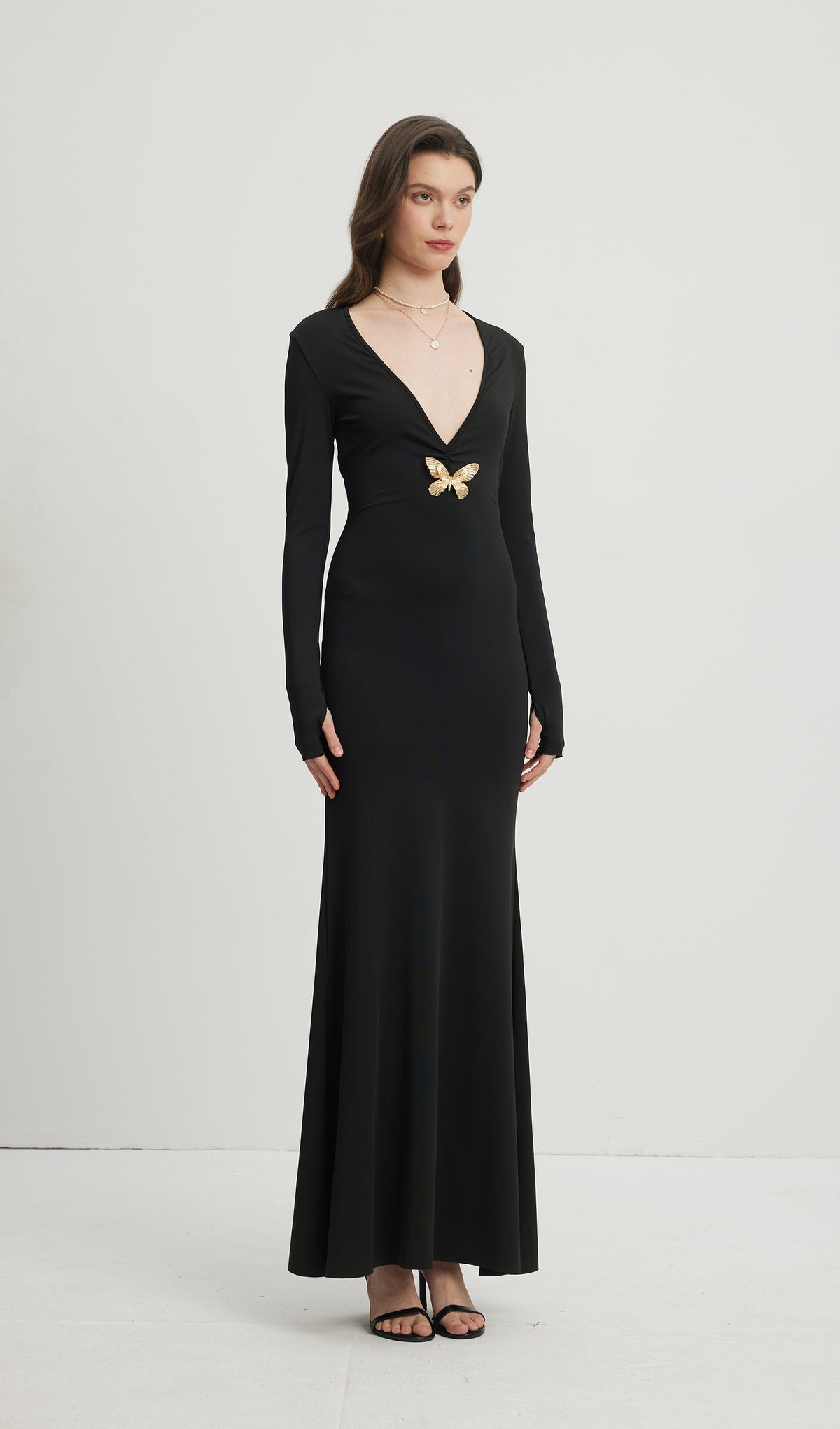 Deep V Neck Maxi Dress Black