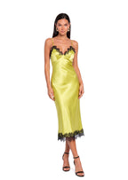 Xaria Satin Midi Dress With Lace In Yellow