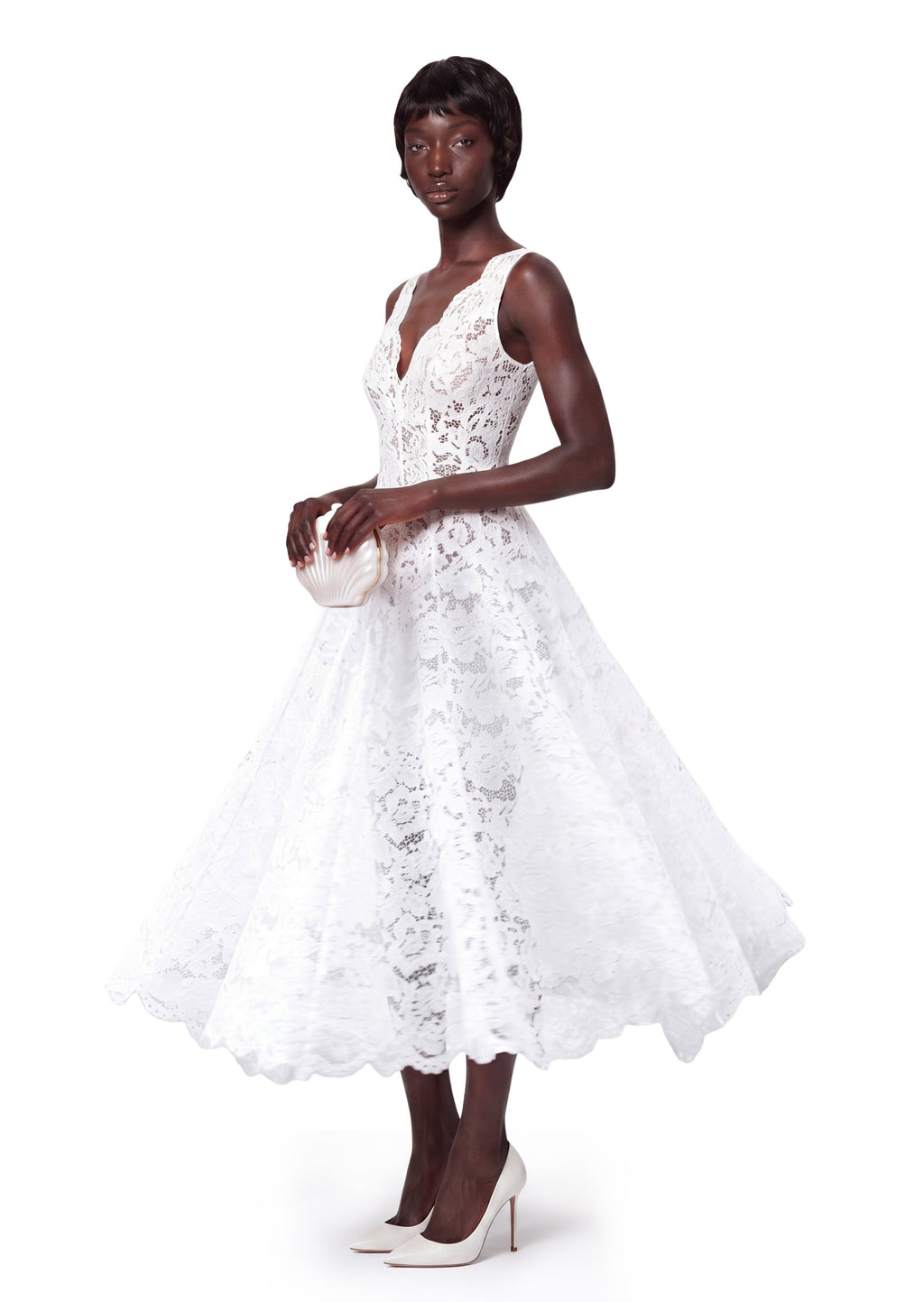 Maimun Lace Shawl Midi Dress In White
