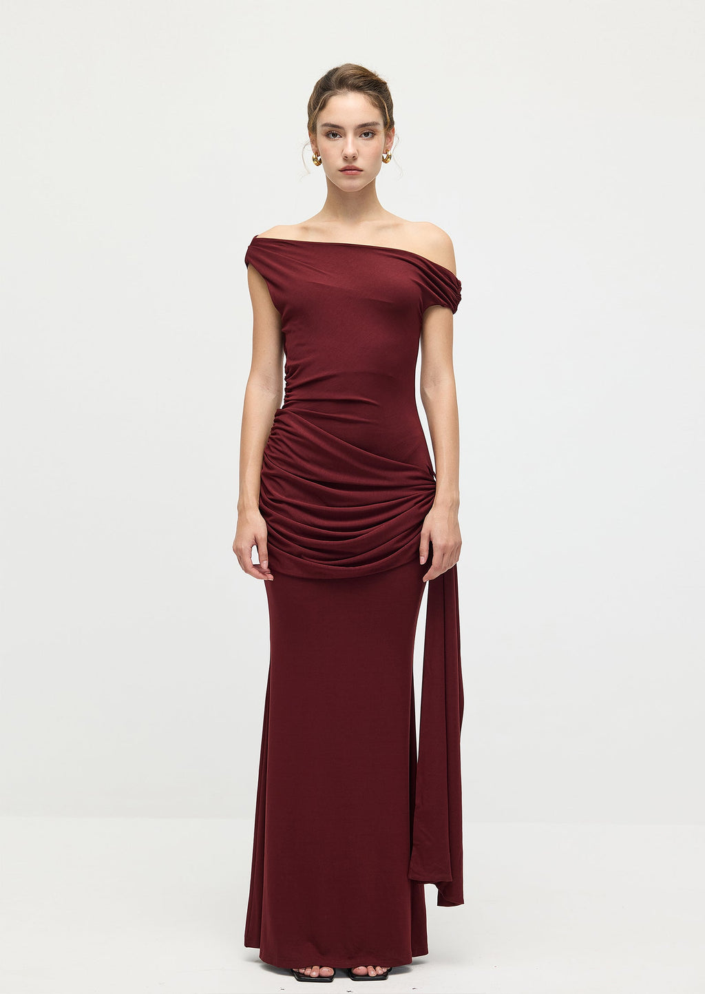 Solid Slinky Fishtail Maxi Dress In Mahogany