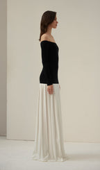 Contrast Knit Off Shoulder Maxi Dress