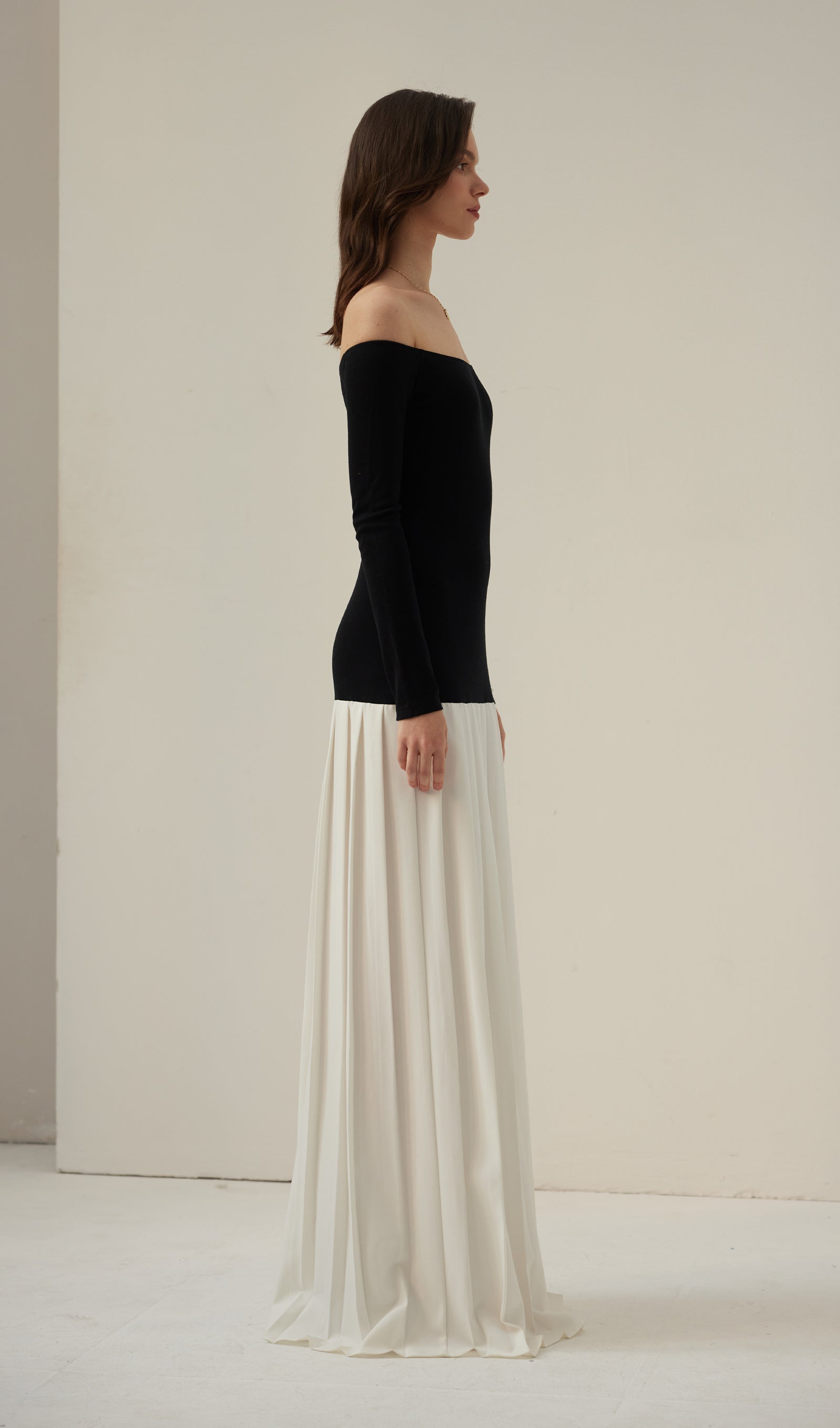 Contrast Knit Off Shoulder Maxi Dress