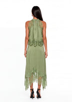 Satin Lace Trim Two Piece Set In Green