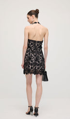 Halter Lace Mini Dress In Black