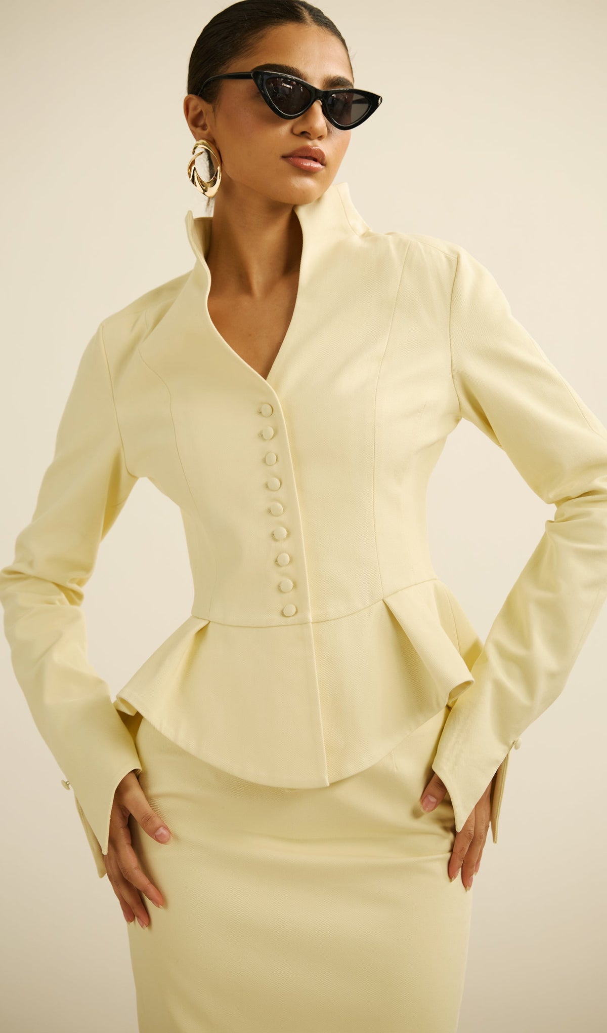 Peplum Jacket & Slit Midi Skirt Set