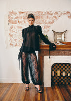 Giada Gathered Tulle Blause & Sheer Pants Set