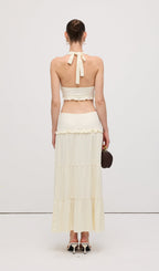 Halter Top & Twist Ruffled Maxi Skirt Sets White