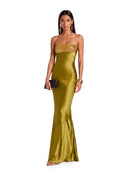 Chaz Off The Shoulder Satin Maxi Dress