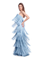 Umeko Strapless Multi Layered Tassel Maxi Dress  In Blue