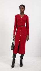 Trendy Red Knitted Midi Dress