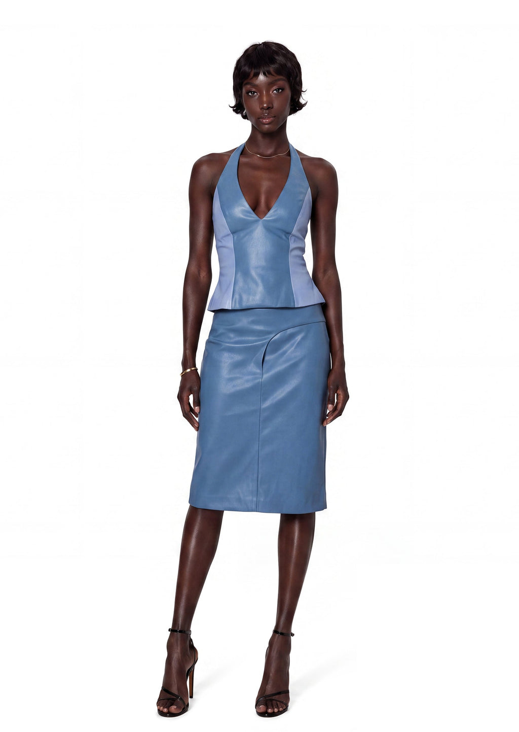 Walker Halter Top & Skirt Patchwork Leather Set