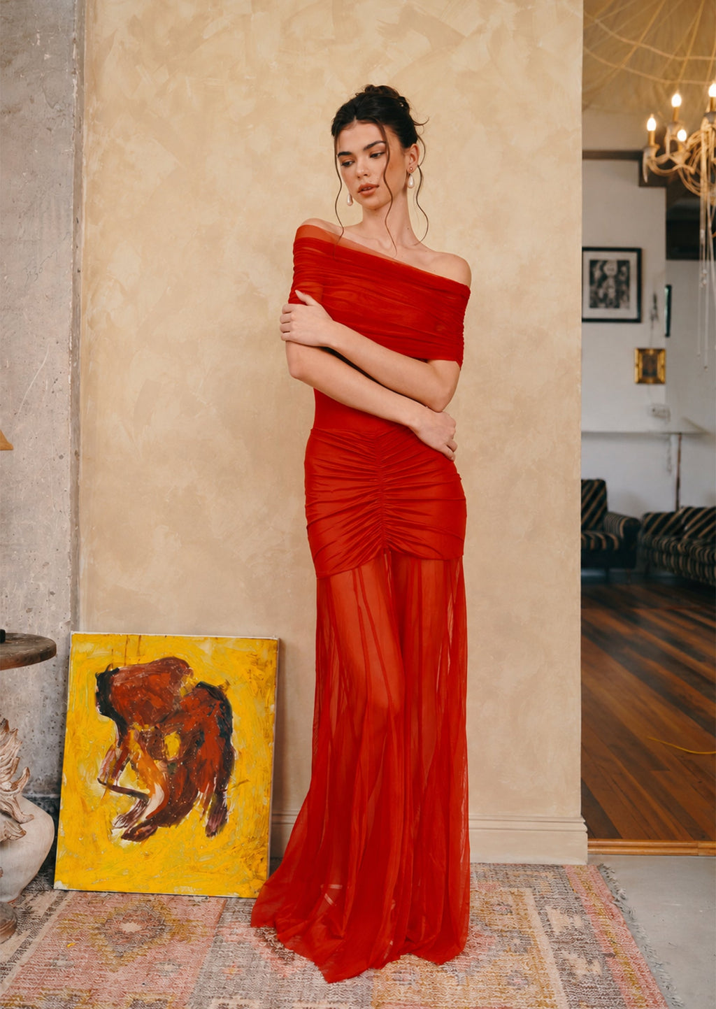Slinky Off Shoulder Maxi Dress