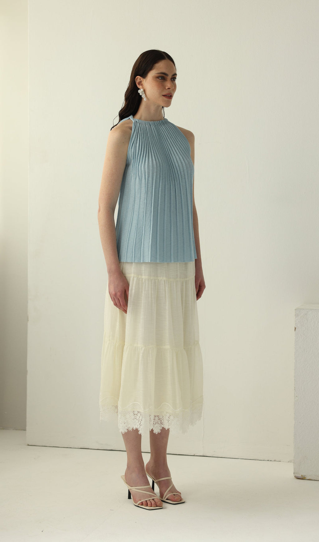 Pleated Halter Neck Sleeveless Top