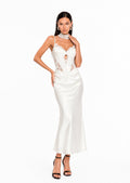 Wahib Sleeveless Satin Midi Dress With Lace