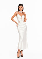 Wahib Sleeveless Satin Midi Dress With Lace