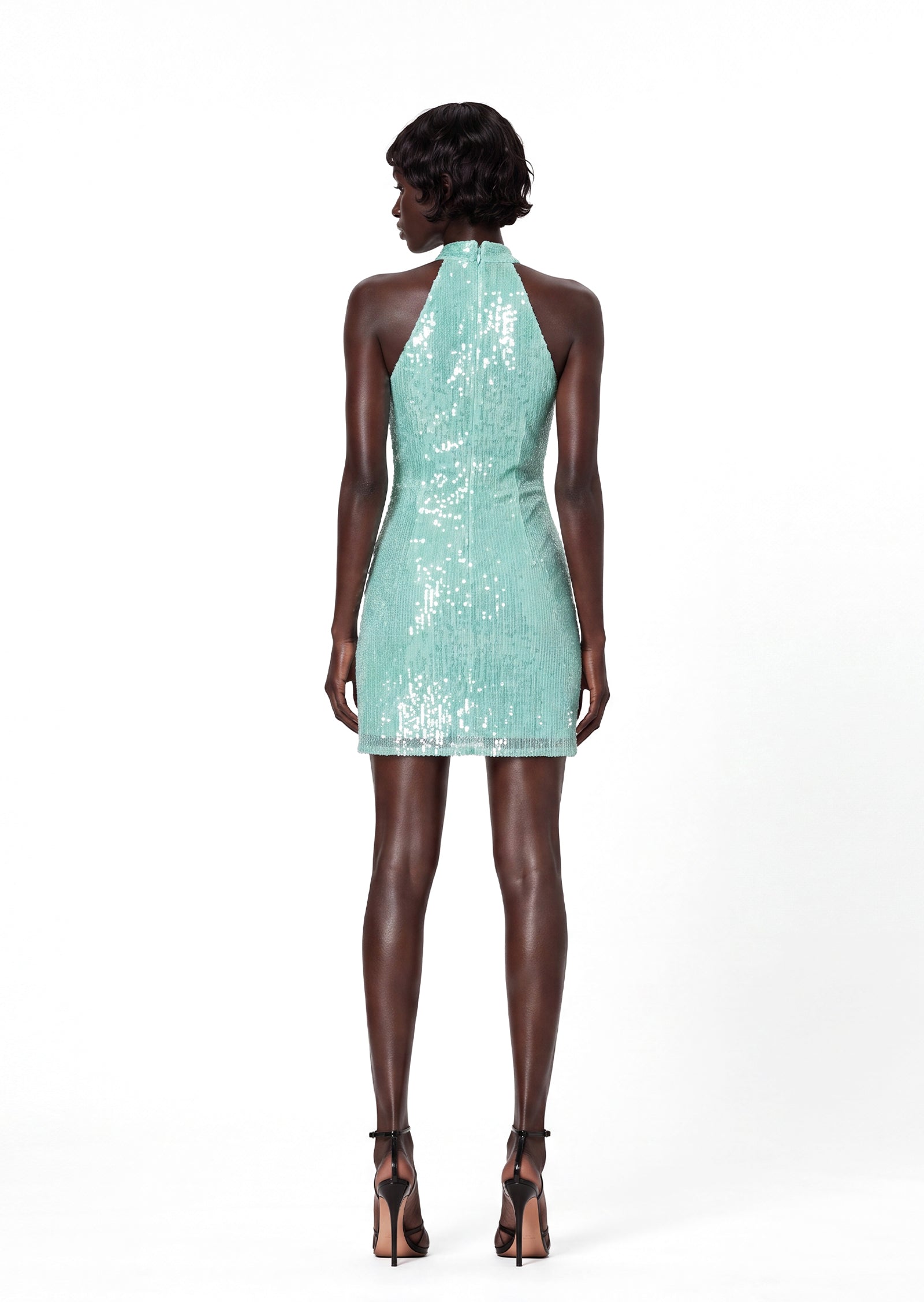 Daiki Sequined Sleeveless Mini Dress In Mint Green