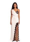 Qimat Satin And Lace Maxi Dress In White