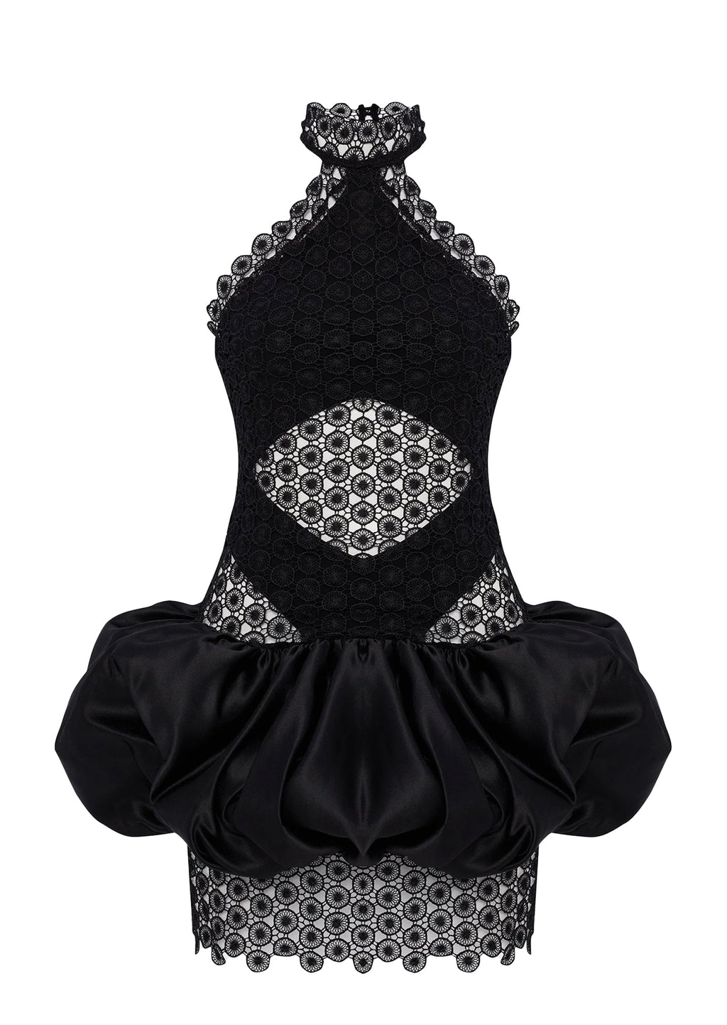 Fauve Lace Trimmed Satin Mini Dress In Black