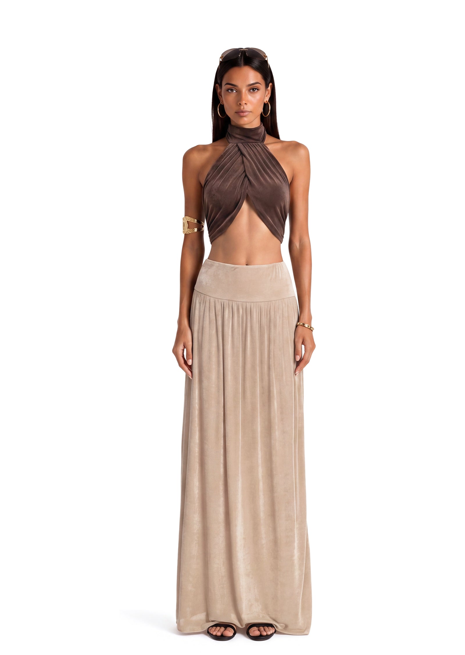 Dewei Halter Neck Open Back Top & Maxi Skirt Set