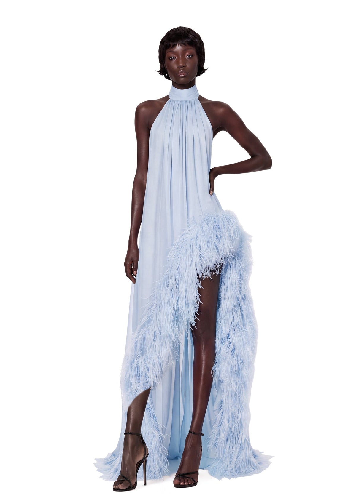 Leola Halter Neck Sleeveless Maxi Dress In Blue