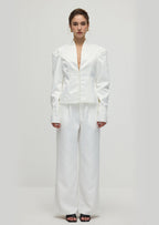 Solid Deep V Wide Shoulder Coat