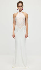 Gathered Lace Jersey Halterneck Dress