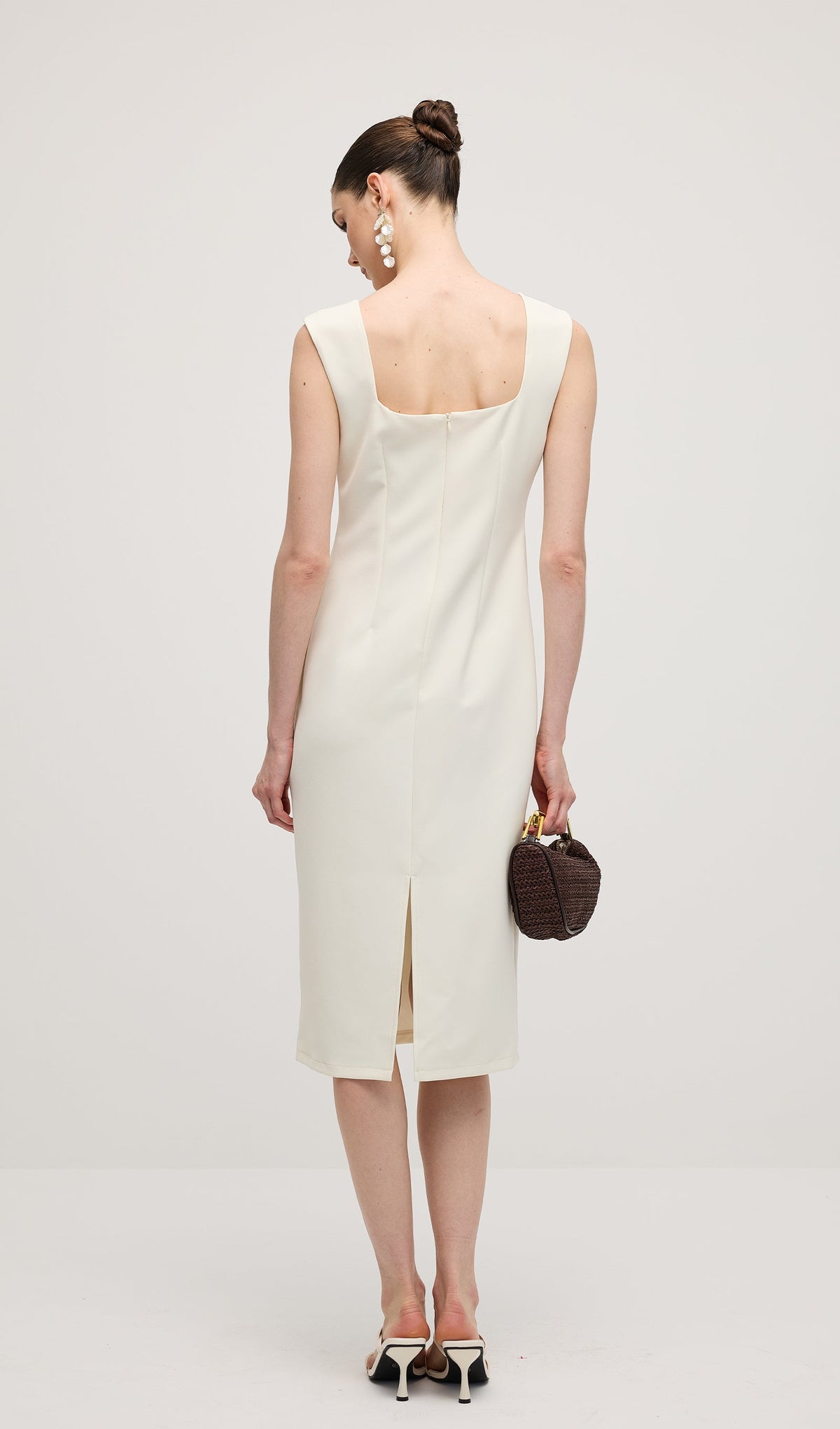 Square Neck 3D Petal Appliques Midi Dress
