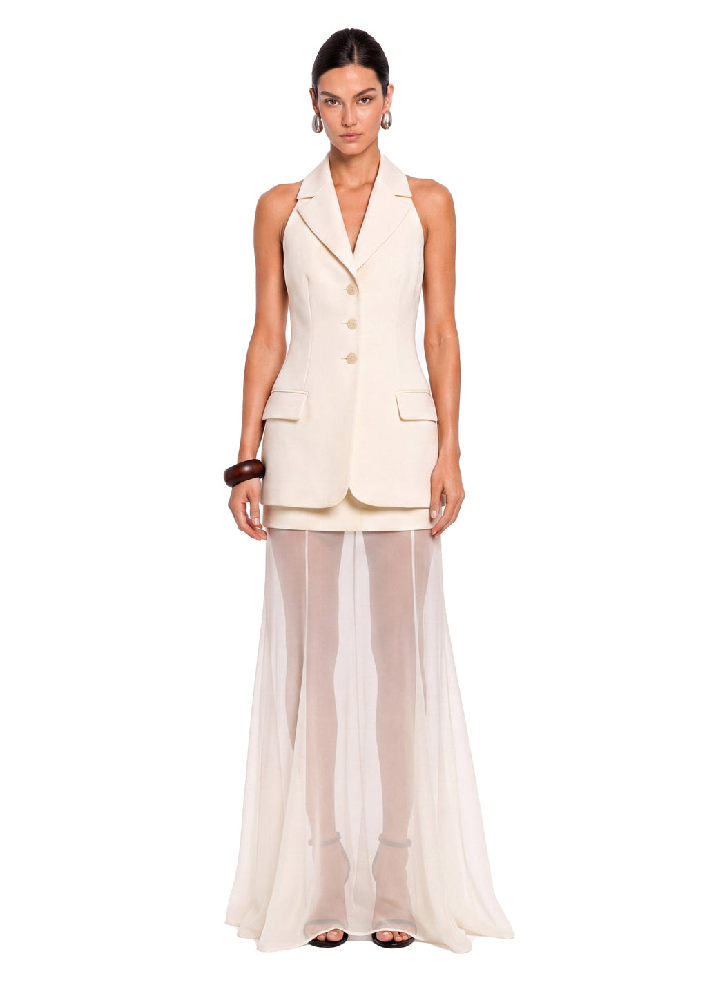 Laibah Sleeveless suit vest sheer skirt set