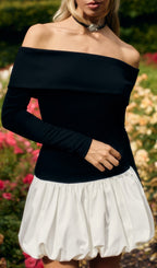 Open Shoulders Balloon Mini Dress-White