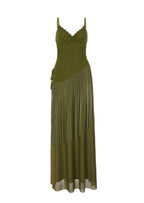 Nadia Sleeveless Lace Trim Maxi Dress In Green