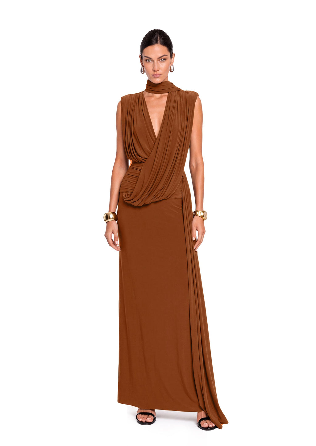 Jacenty Sleeveless Maxi Dress In Dark Brown