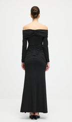 Off Shoulder Ruffle Maxi Dress In Black