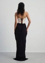 Strapless Lace Beaded Patchwork Maxi Dress