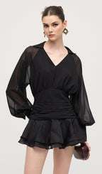 Solid Lantern Sleeve Mini Dress