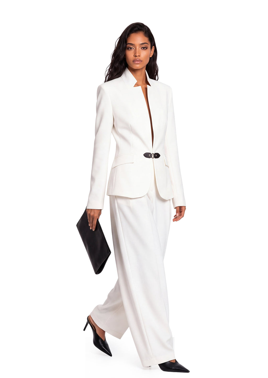 Painter Stand Collar Blazer In White