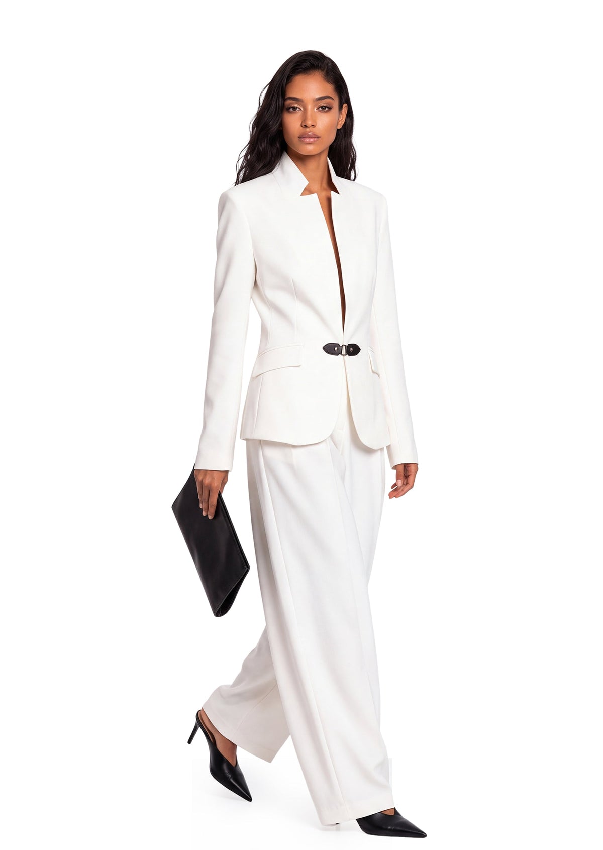 Painter Stand Collar Blazer In White