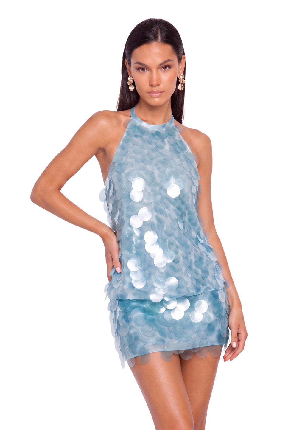 Machiko Sleeveless Open Back Mini Dress In Blue