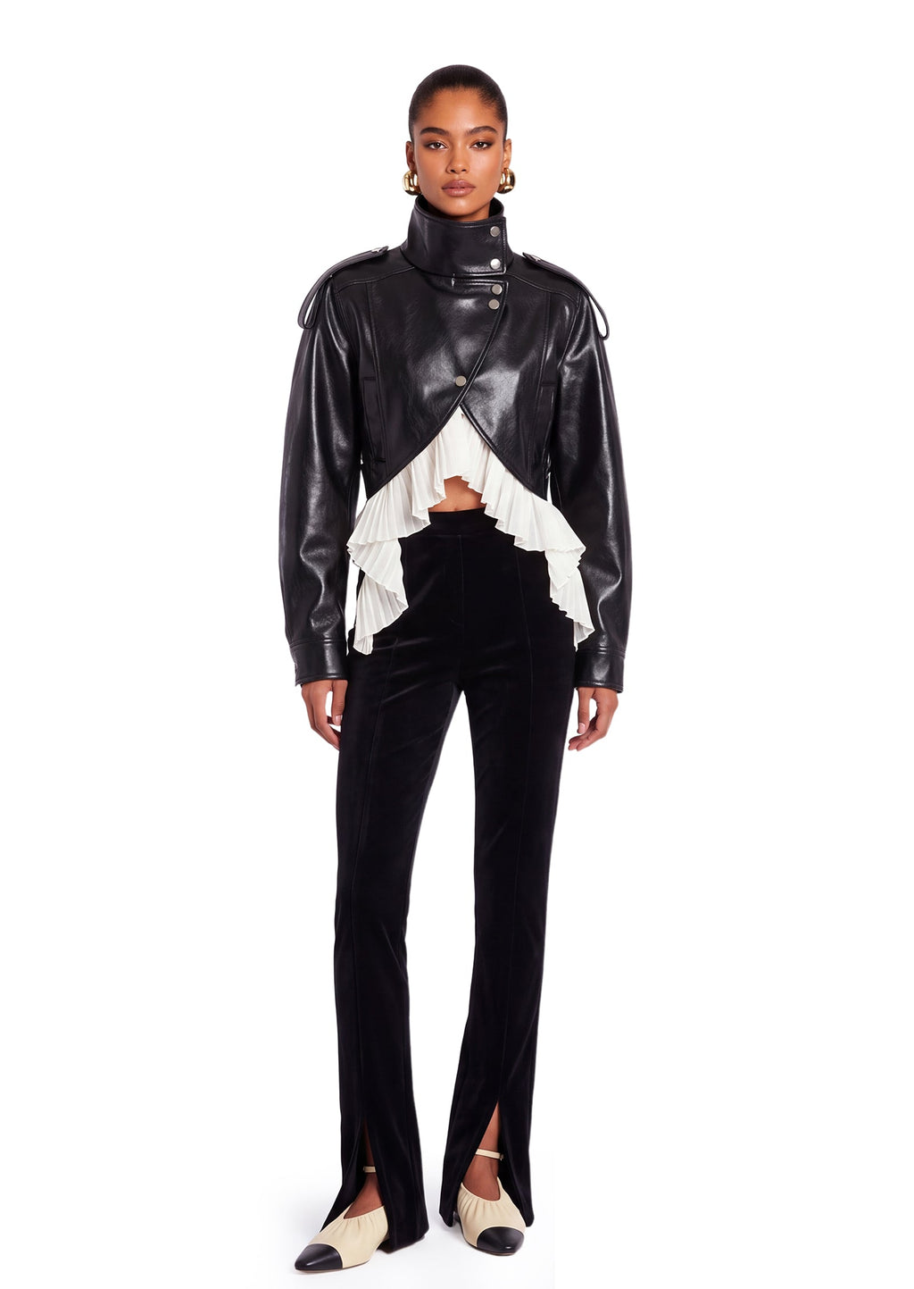 Quasar PU Paneled Ruffle Jacket