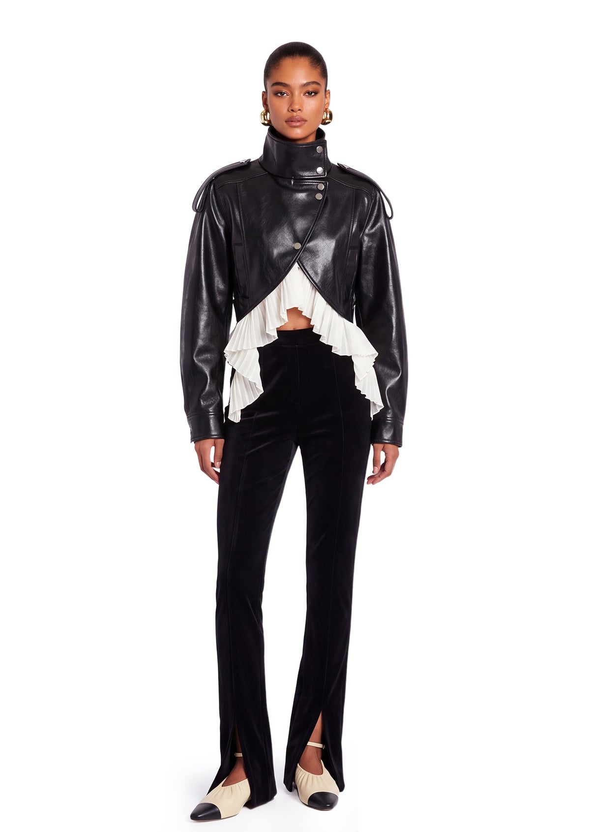 Quasar PU Paneled Ruffle Jacket