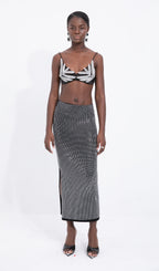 Silver-Tone Beaded Midi Skirt