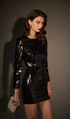 Stretch Sequin Mini Dress In Black