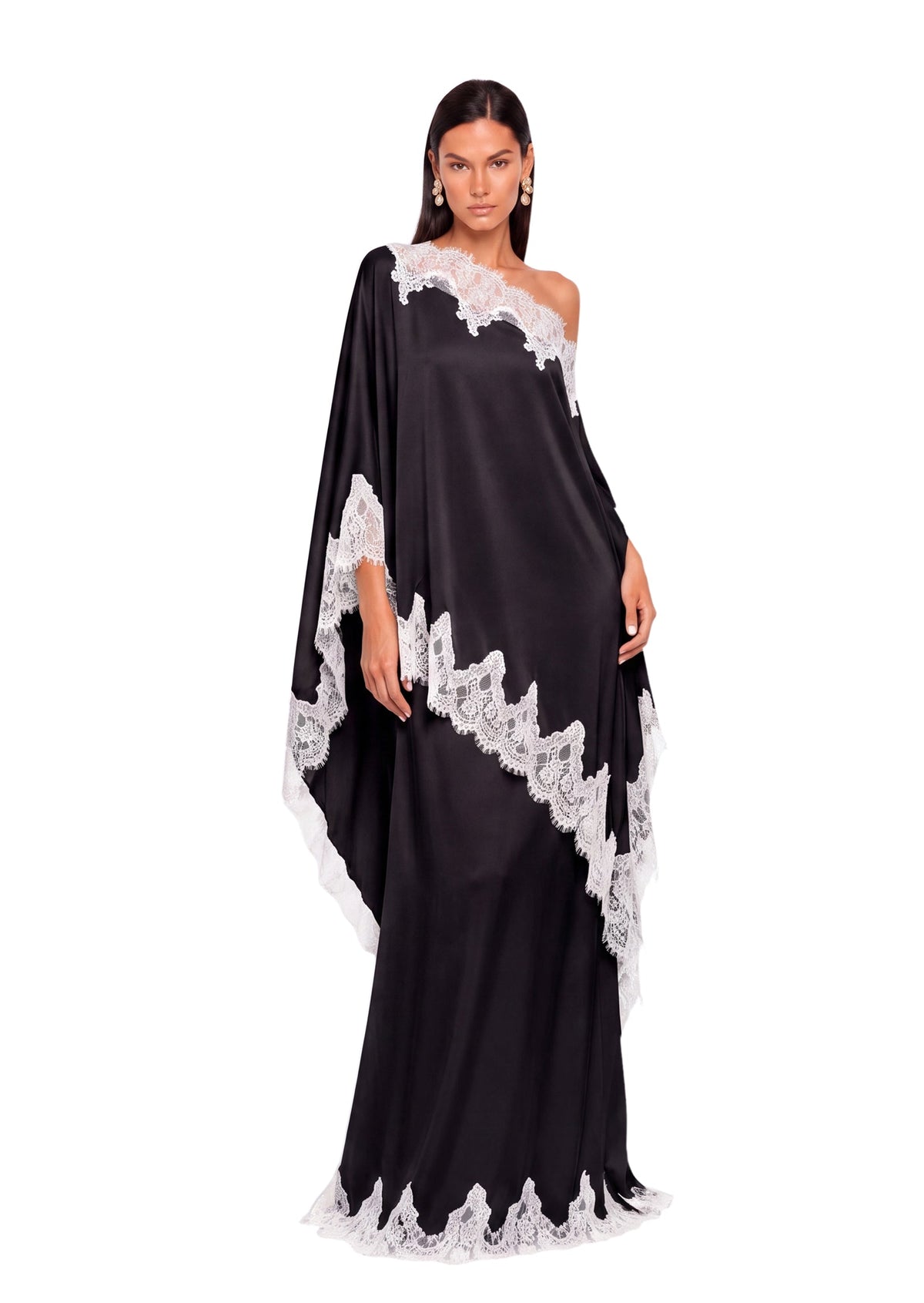 Cadfan Satin Lace Trim Skirt Set In Black
