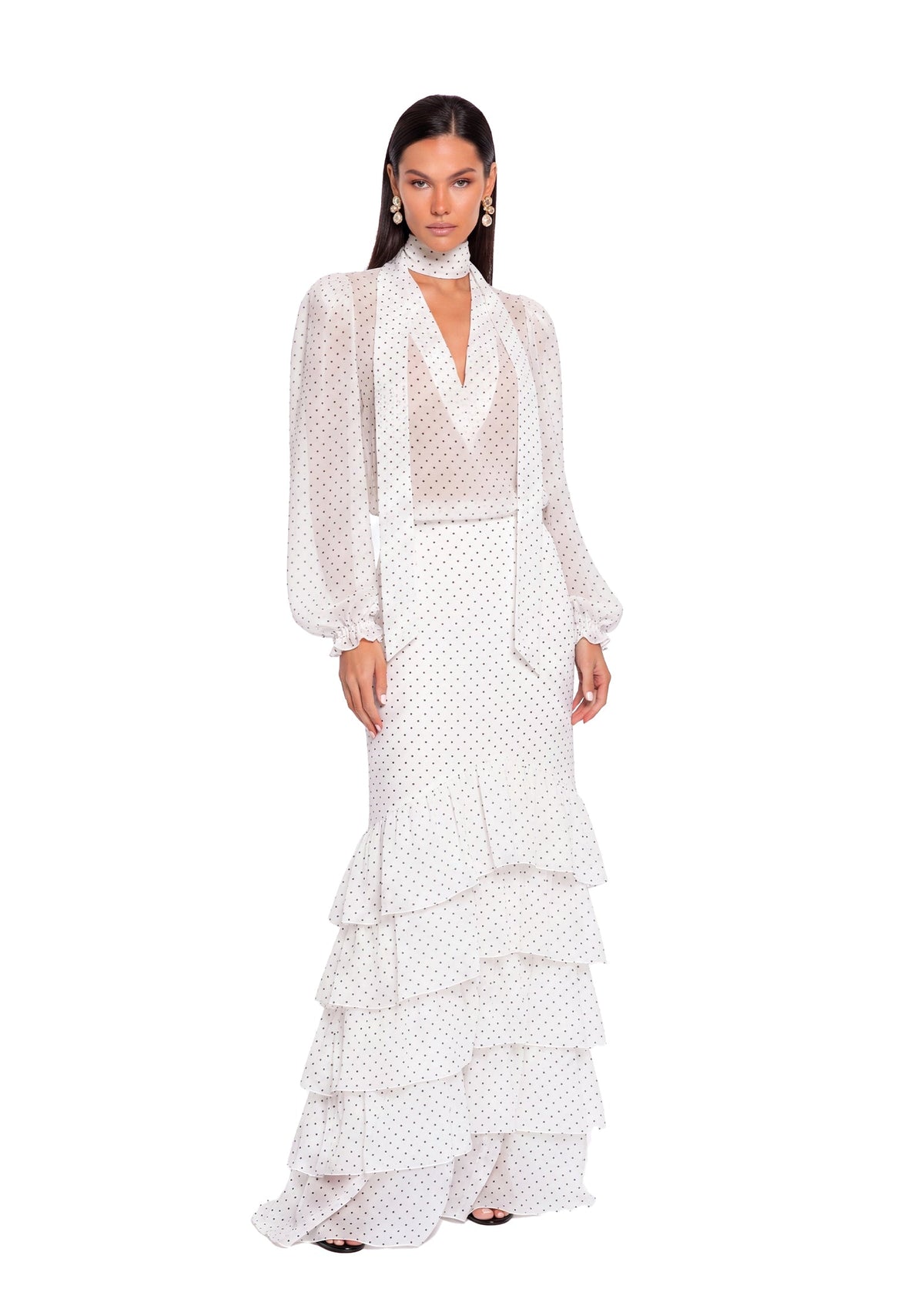 Adan Polka Dot Ruffle Maxi Skirt Two Piece Set