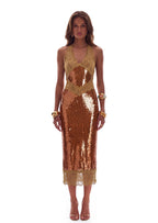 Julieta Sequin Lace Midi Dress In Brown