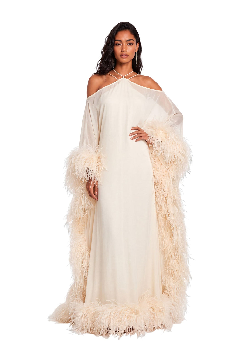 Paget Halter Neck Ostrich Feather Maxi Dress