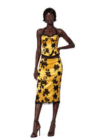 Ufuk Satin Lace Top & Midi Skirt Set In Yellow