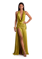 Kabibe Halter Neck Open Back Maxi Dress In Yellow
