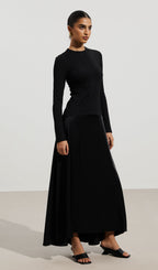 Knitted Satin Maxi Dress In Black