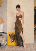 Idhild Sheer Mesh Side Slit Maxi Dress