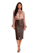 Earvin Long Sleeve Shirt & Pu Skirt Set